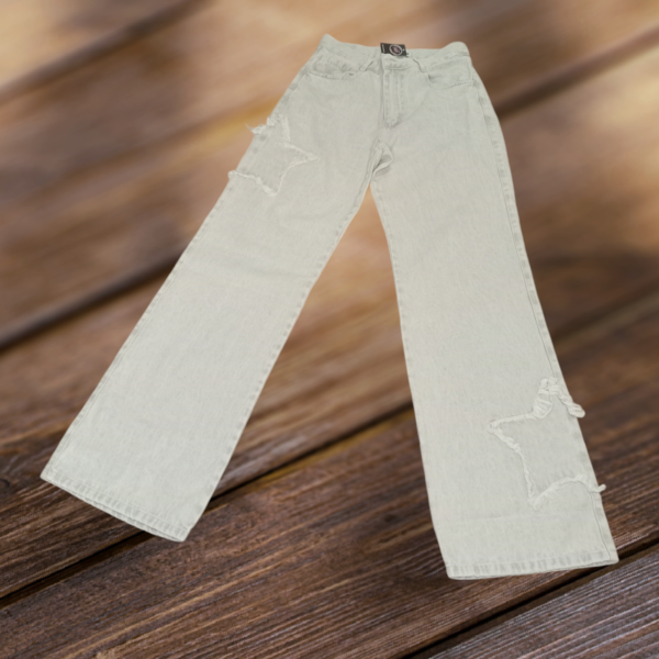 Jeans Wide Leg Gris Claro Parche Estrella